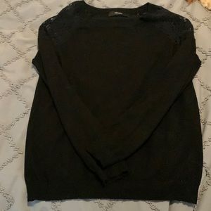 Cute Black Sweater with Lace Cold Shoulder